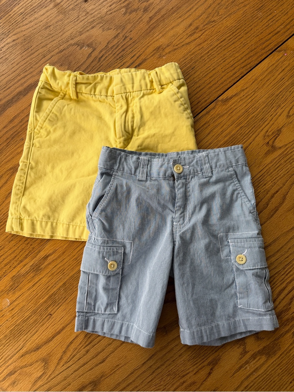 Kids Yellow Cotton Shorts & Blue Stripe Cargo Shorts - Pack